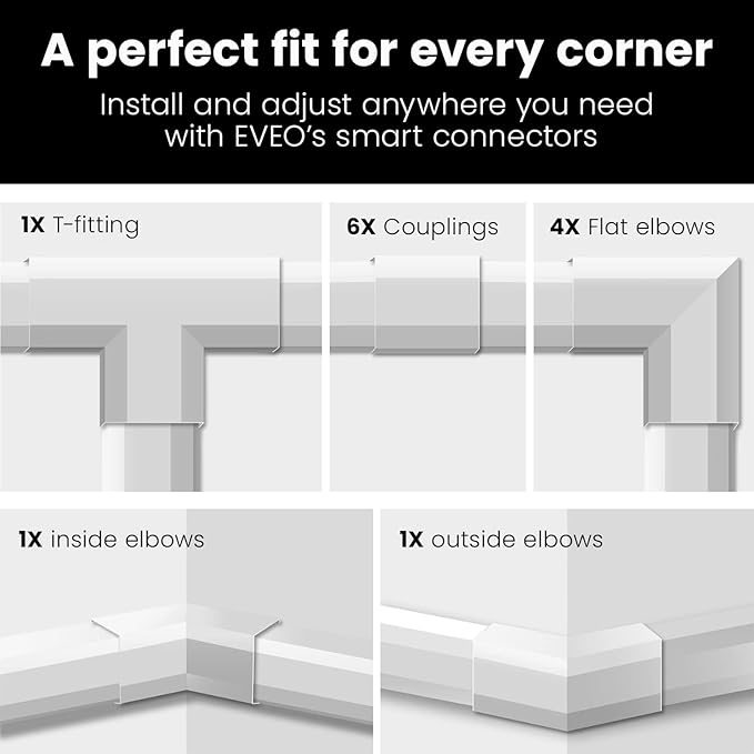 Cord Covers for Wires on Wall - 150in Cable Management Cable Hider - Cord Hiders for TV On Wall - Paintable Cable Concealer - Wire Covers for Cords - 10X (L16 x W0.95 x H0.5) - Medium | Black