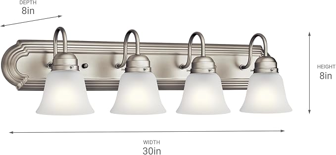 Kichler 30" 4-Light Vanity Bath Light in Brushed Nickel, Modern Bathroom Light with Clear Satin Etched Glass, (30" W x 8" H), 5338NIS
