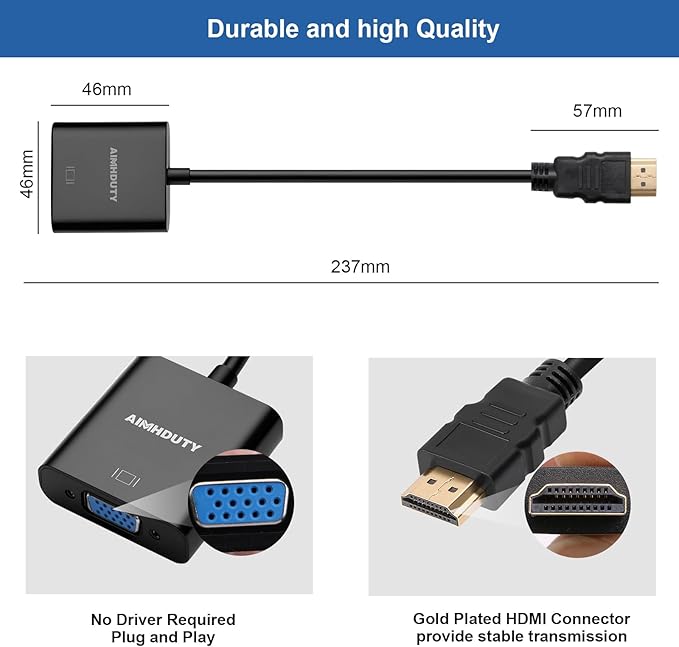 HDMI to VGA Adapter Male to Female Converter, Compatible for Xbox, Computer, Desktop, Laptop, PC, Monitor, Projector, HDTV, Chromebook, Raspberry Pi, Roku and More