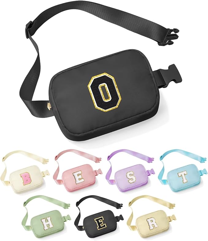 YOOLIFE Thank You Gifts for Women - Birthday Gifts for Women, Personalized Gifts for Women Mom Friend Sister Teacher Girlfriend Wife Her, Initial Belt Bag Crossbody Bags, Black O