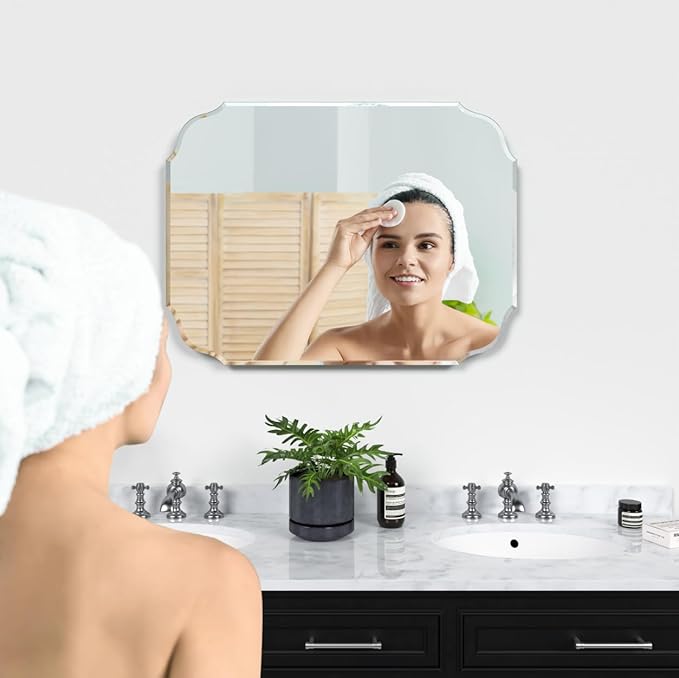 Silver Wall Mirror-Beveled Edge Frameless Mirror for Bathroom, Vanity, Bedroom, Rectangle Mirrors （20X28inch）