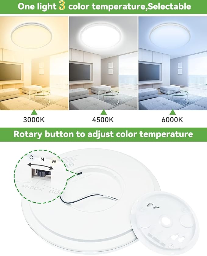 Zemty 10 Pack 12 Inch LED Flush Mount Super Slim 28W 3200lm LED Ceiling Light, 3 Color Temperature in One 3000k/4500k/6000K Fixture for Bedroom, Kitchen, Dining Room