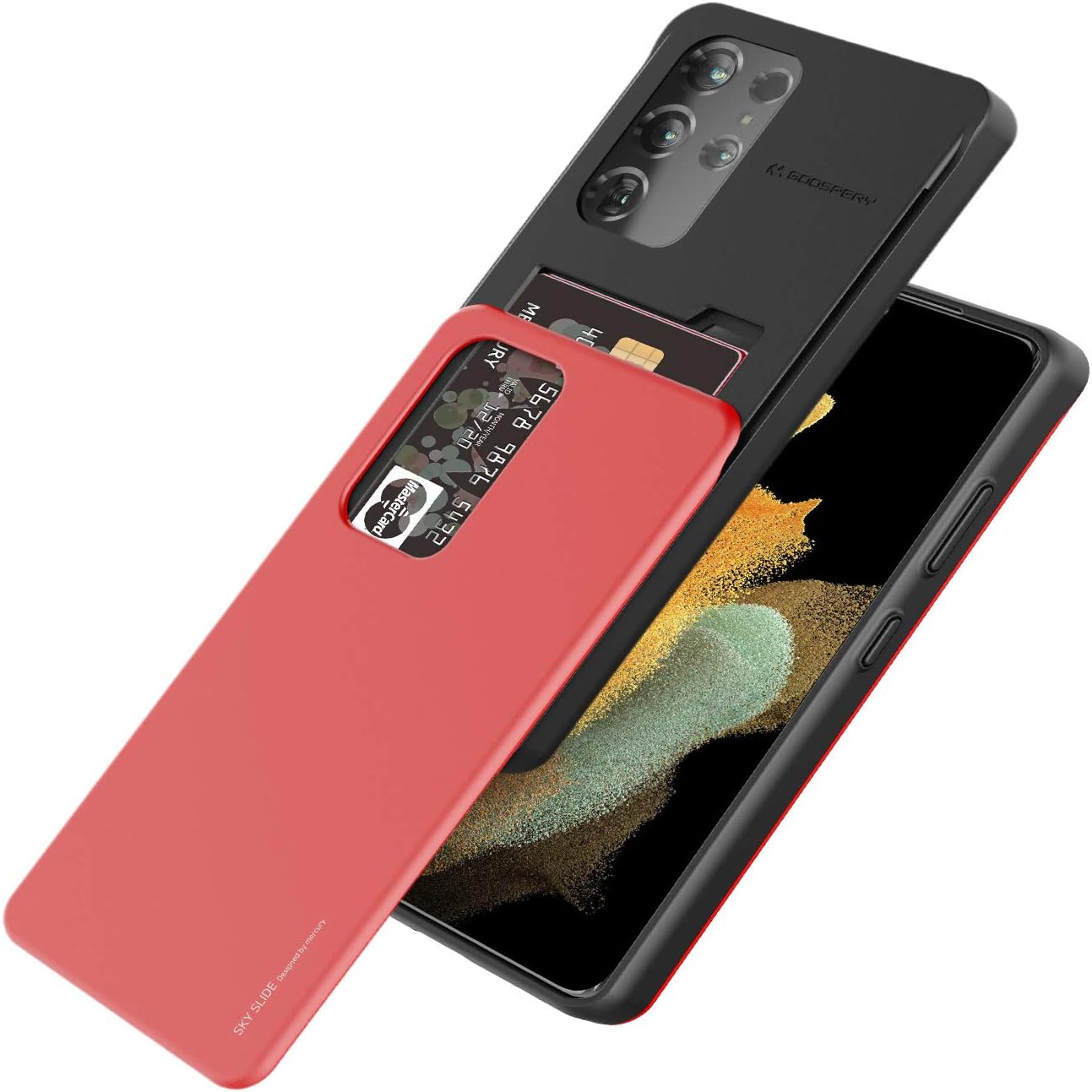 GOOSPERY Sky Slide for Galaxy S21 Ultra Case 6.8" (2021), Card Holder Case, Dual Layer Protective Bumper with Wallet