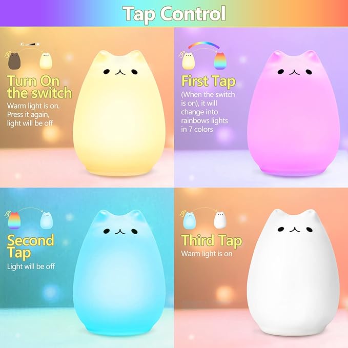 Litake Cute Cat Night Light, Squishy 16 Colors Changing Cat Lamp with Remote, Kitty Cat Touch Light, Silicone Baby Nightlight for Kids,Christmas Gifts for Kids Girls Boys Teen Room Decor Multi-Mode