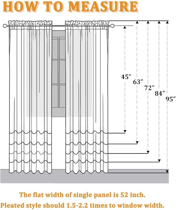 RYB HOME Semi Sheer Curtains 95 inches Long, Thick Privacy Added Line Wave Textured Window Treatments for Living Room Bedroom Sliding Door, White, W 52 x L 95, 2 Panels