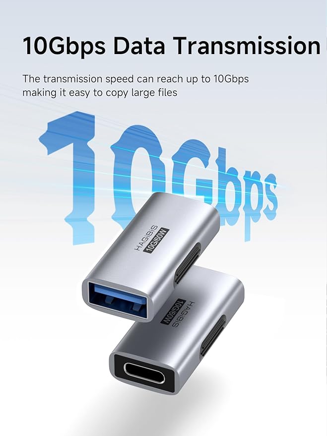 Hagibis USB 3.2 Adapter 2 Pack, USB C Female to USB A Female Connector OTG Adapter 10Gbps 60W Cable Extender for Laptops Charger PC Car Mouse Keyboard (ZJTN01)