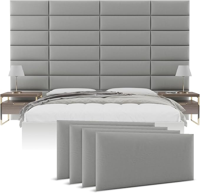 Vänt Upholstered Wall Panels - King/Cal King Size Wall Mounted Headboards - Vintage Leather Light Grey - Twin/King - Set of 4 Panels (Each Individual Panel 39"x11.5")