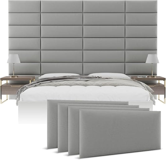 Vänt Upholstered Wall Panels - Queen/Full Size Wall Mounted Headboards - Vintage Leather Light Grey - Set of 4 Panels (Each Individual Panel 30"x11.5")