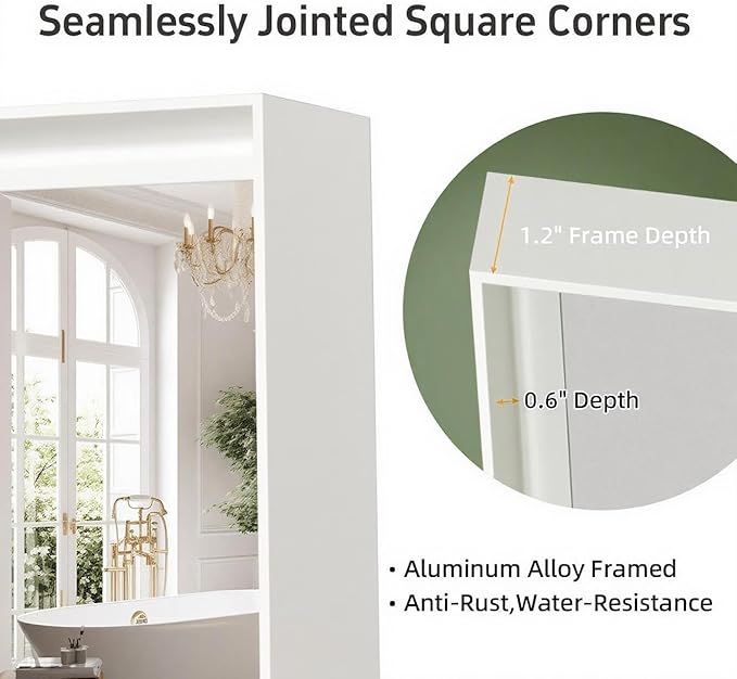 24x36 Inch White Bathroom Mirrors for Over Sink, Rectangle Wall Vanity Mirror, Aluminum Framed Bathroom Mirror, Anti-Rust, Tempered Glass (Horizontal/Vertical)