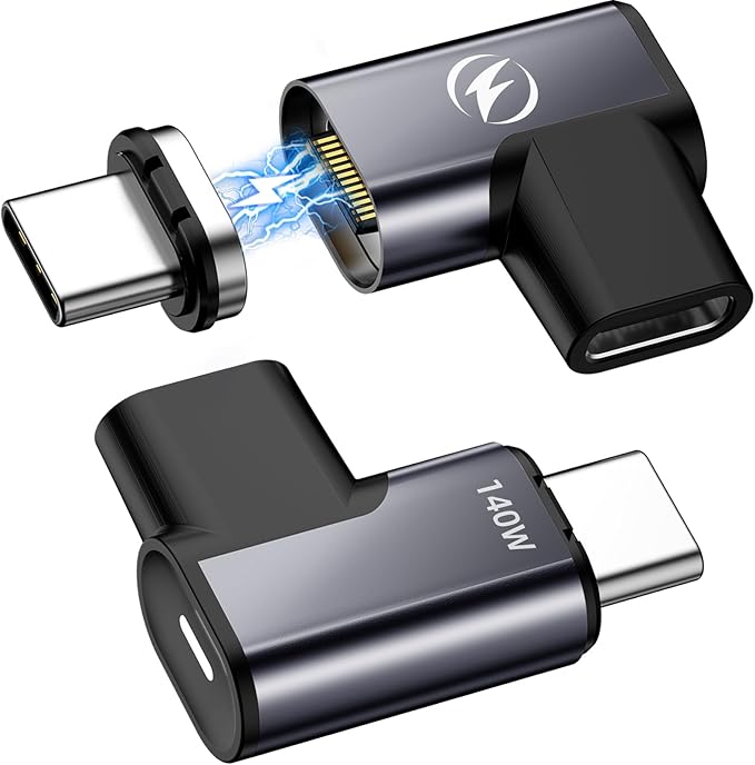 HanCenDa 140W USB C Magnetic Adapter 2Pack, 24Pins USB C 90 Degree Adapter with 20Gbps 8K 60Hz Video for Thundebolt 3 MacBook Pro/Air, Tablet, Laptop, iPhone 15/16 Pro/16 Plus/16 Pro Max