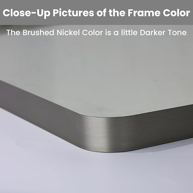 LOAAO 55X30 Inch Brushed Nickel Bathroom Mirror, Rounded Rectangle Silver Metal Frame Mirror, Brushed Nickel, Anti-Rust, Shatter Proof, Hangs Horizontally or Vertically