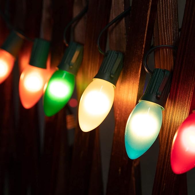 Minetom Ceramic Multicolor Christmas Lights, C9 25 Feet Vintage Incandescent Lights with Opaque Bulbs for Patio Fence Roofline Outdoor Indoor Holiday Decorations, 25 Bulbs with 2 Spare