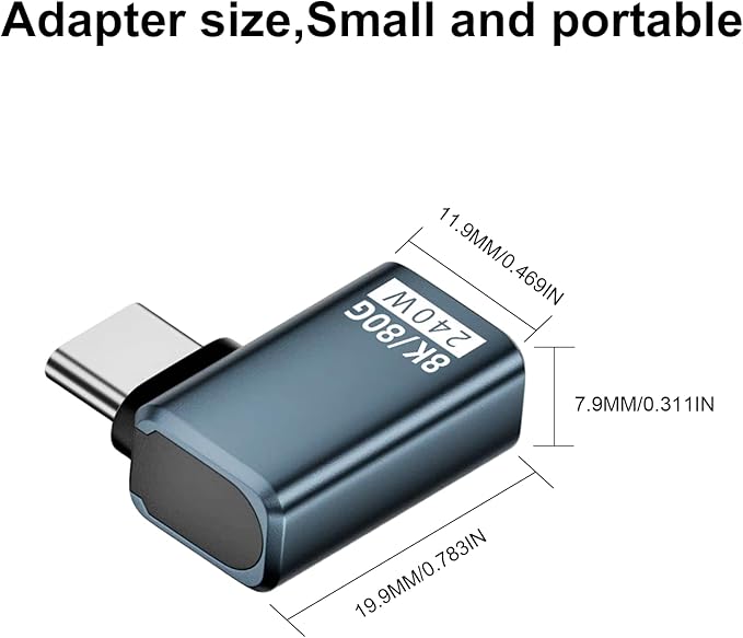 Poyiccot 2-Pack USB C Right Angle Adapter [80Gbps/240W PD/8K@60Hz] Right Angle 90 Degree USB C Adapter Support Type C Fast Charging Thunderbolt 5/4 for iPhone 15, Steam Deck, Switch