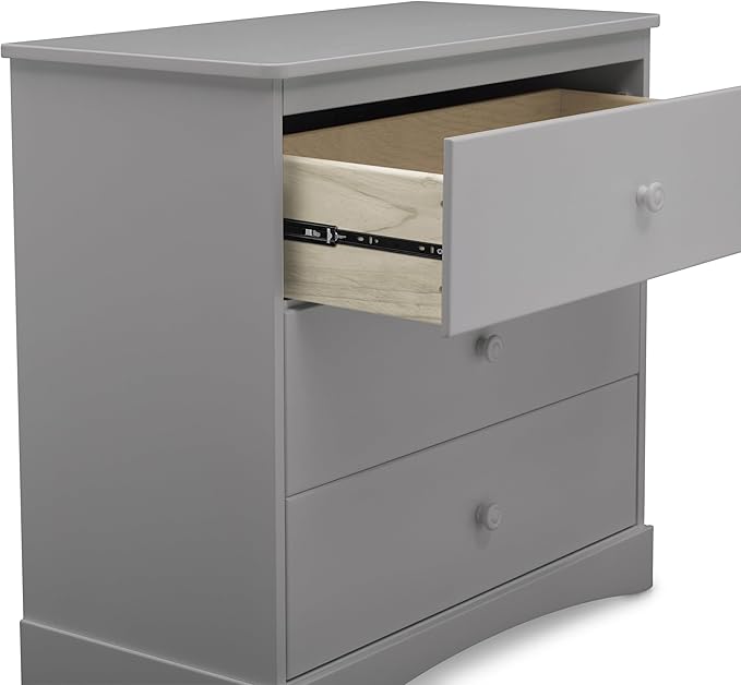 Delta Children Sutton 3 Drawer Dresser with Changing Top and Interlocking Drawers - Greenguard Gold Certified, Grey
