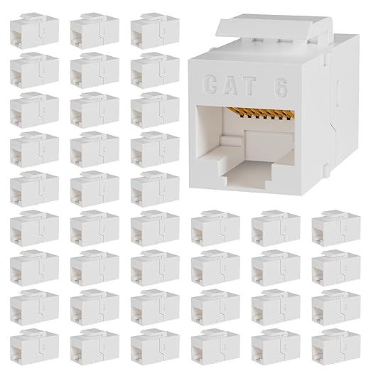 RJ45 Cat6 Keystone Coupler, 40-Pack Cat 6 Keystone Jack Ethernet Coupler Female to Female for Cat6/Cat5e/Cat5 Network Cable, White