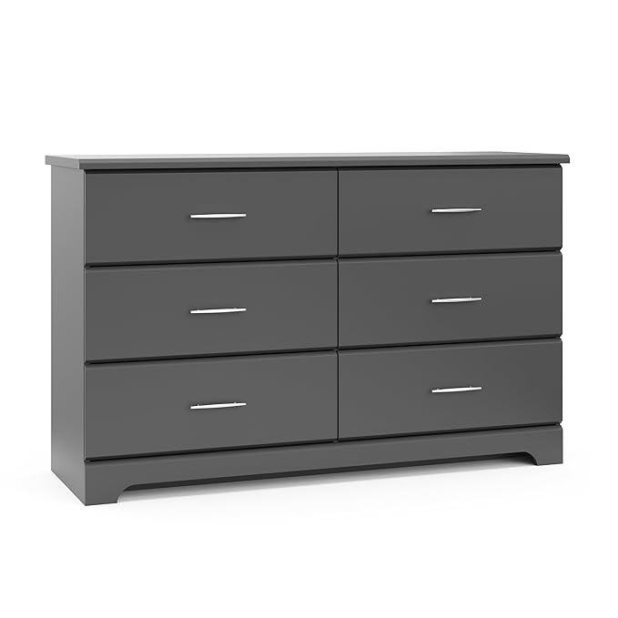 Storkcraft Brookside 6-Drawer Dresser (Gray) – GREENGUARD Gold Certified, Gray Dresser for Bedroom, Kids & Nursery Storage Chest, Safety Interlocking Drawers, Pre-Installed Tracks, Kids Chest