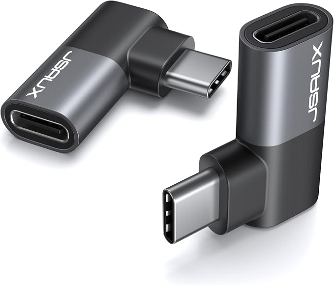 JSAUX 90 Degree USB C Male to Female Adapter 2-Pack, 40Gbps Data Transfer PD 100W Type C 3.1 Extender for Switch 2, Switch OLED, ROG Ally, Steam Deck, VR, MacBook, iPad, iPhone Air/17/16/15 and More