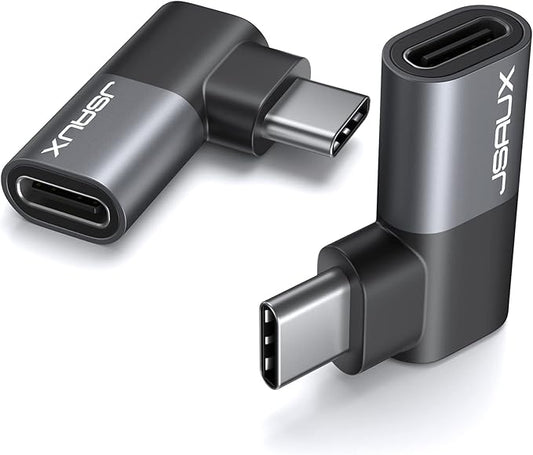 JSAUX 90 Degree USB C Male to Female Adapter 2-Pack, 40Gbps Data Transfer PD 100W Type C 3.1 Extender for Switch 2, Switch OLED, ROG Ally, Steam Deck, VR, MacBook, iPad, iPhone Air/17/16/15 and More