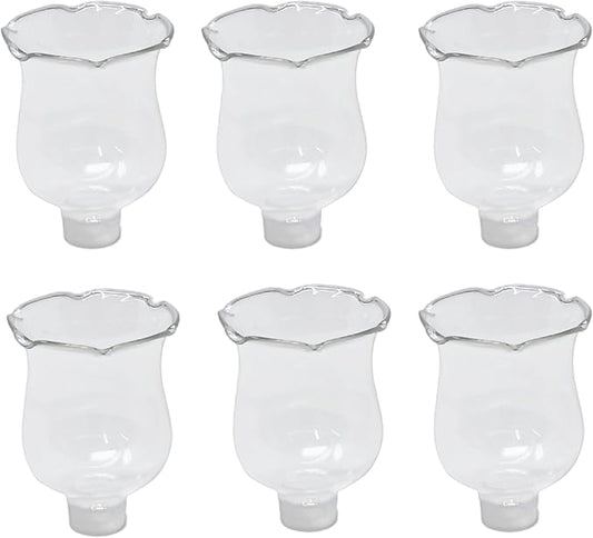4E's Novelty Clear Glass Votive Cups with Peg - Pack of 6 - Tulip Votive for Candelabra Candle Holder, Home Interior Candle Sconce Glass Replacement Parts, Shabbat Candle Oil Lamp (3.25" Tall)