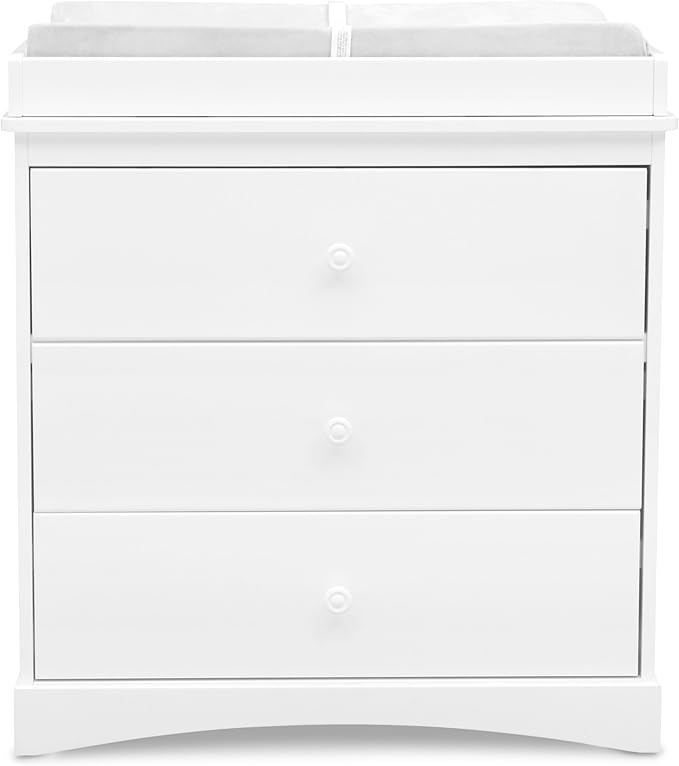 Delta Children Sutton 3 Drawer Dresser with Changing Top and Interlocking Drawers - Greenguard Gold Certified, Bianca White