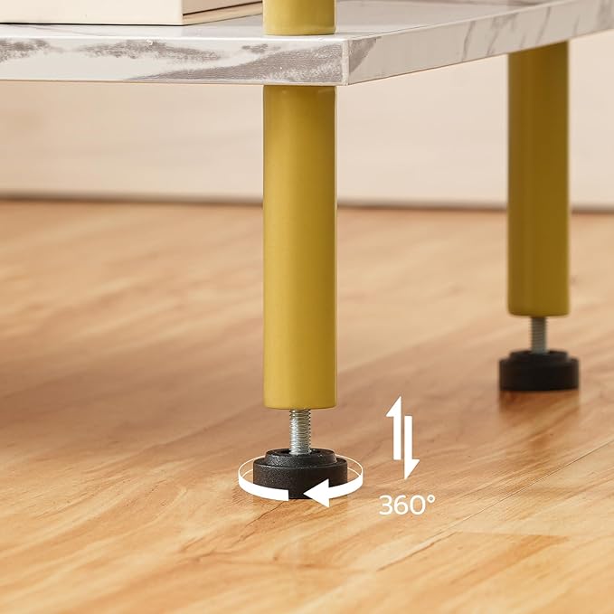 HOOBRO Side Table with Charging Station, Set of 2 End Tables with USB Port and Outlet, Nightstand with 2-Layer Storage Shelves for Small Spaces, Living Room, Bedroom, Gold and Marble DM09UBZP201