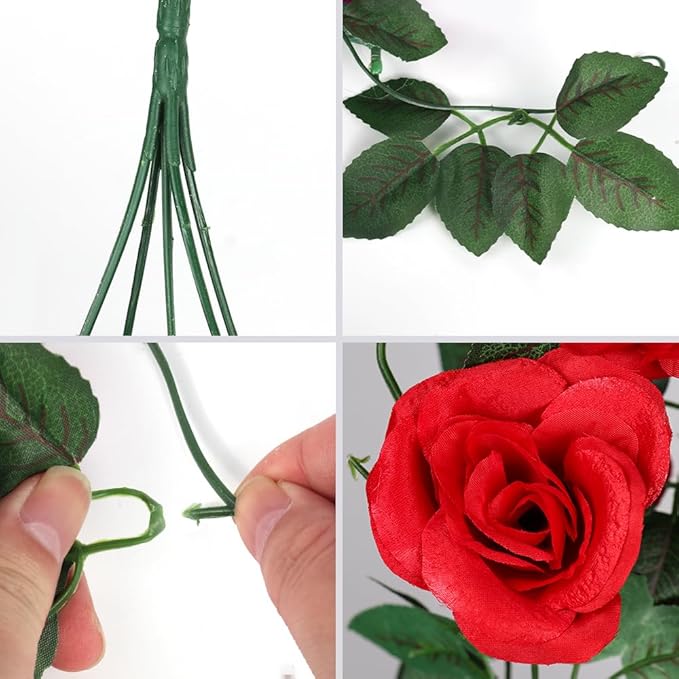 RECUTMS Hanging Flowers Artificial Hanging Rose Flower 2PCS 3.3Ft for Outdoors with 30 LED Fairy String Lights for Indoor Wall Wedding (Red)