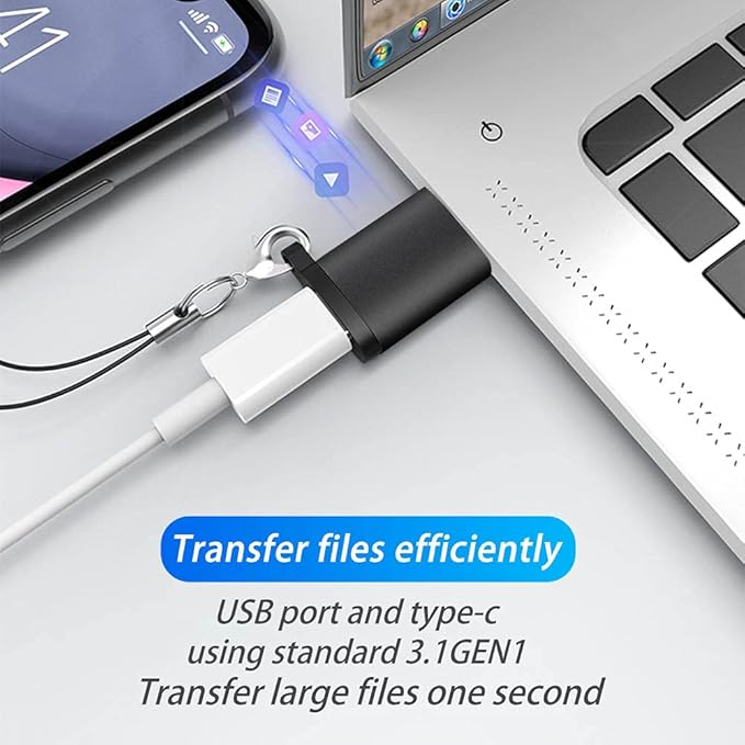 USB C Female to USB A Male Adapter (2 Pack) with Lanyard, USB Type-C to USB A 3.0 Adapter Converter Compatible with MacBook Pro, Samsung Notebook, Laptop, PC and More, Black