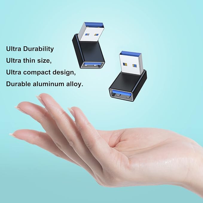 AreMe 90 Degree USB 3.0 Adapter 2 Pack, Upward Angle USB A Male to Female Converter Extender for PC, Laptop, USB A Charger, Power Bank and More (Black)