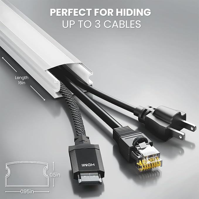 Cord Covers for Wires on Wall - 300in Cable Management Cable Hider - Cord Hiders for TV On Wall - Paintable Cable Concealer - Wire Covers for Cords - 20X (L16 x W0.95 x H0.5) - Medium | White