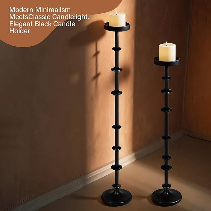 Maxdot Black Metal Pillar Candle Holder 36" 29" Tall Decorative Taper Candle Stand Set of 2 Floor Candlestick Holder Large Metal Black for Christmas Halloween Living Room