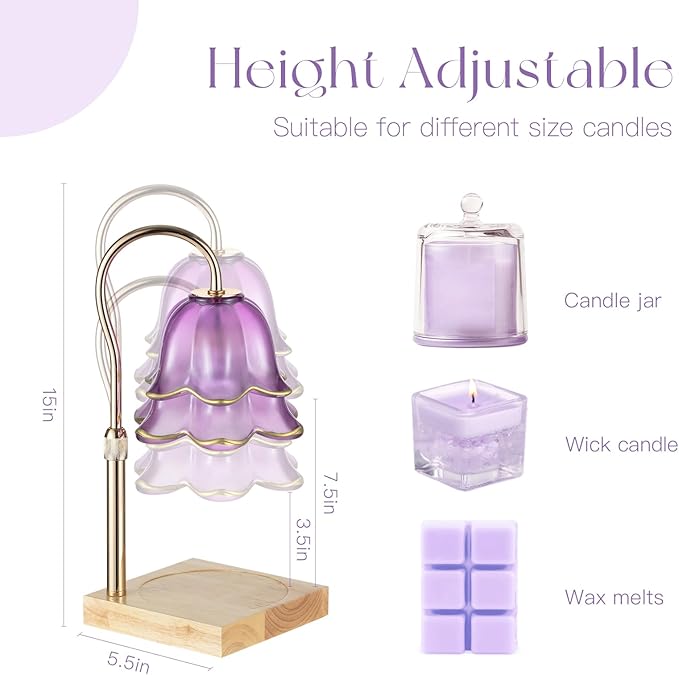 Mom Birthday Gifts for Women: Purple Flower Candle Warmer Lamp with Scented Candles Dimmable Wax Warmer with Timer Mom Christmas Gift