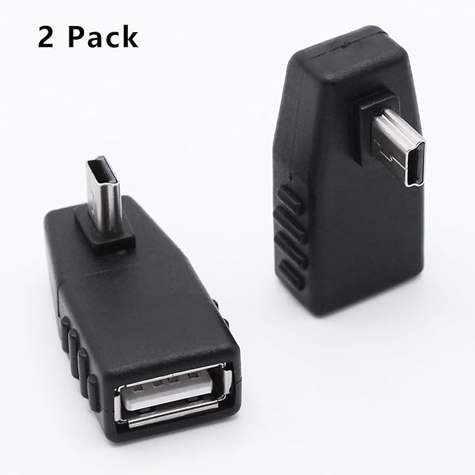 90 Degree Mini USB to USB A OTG Adapter,Left Angle Mini USB 5-Pin Type B Male to USB Type A Female Adapter Converter for Digital Cameras,Black(2 Pack,Left)