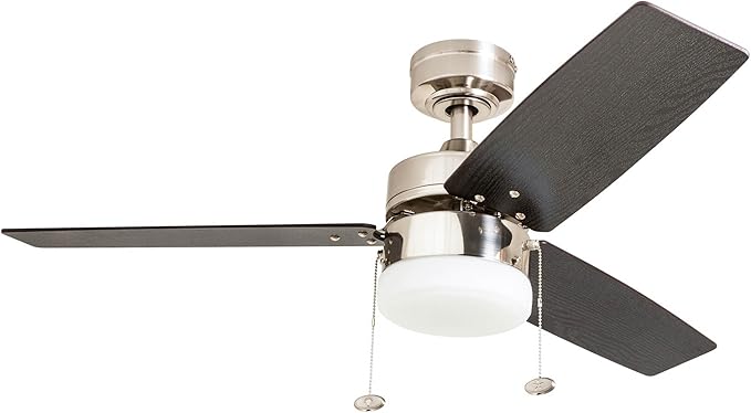 Prominence Home Reston, 42 Inch Modern Farmhouse LED Ceiling Fan with Light, Pull Chain, Dual Mounting Options, Dual Finish Blades, Reversible Motor - 51014-01 (Brushed Nickel)