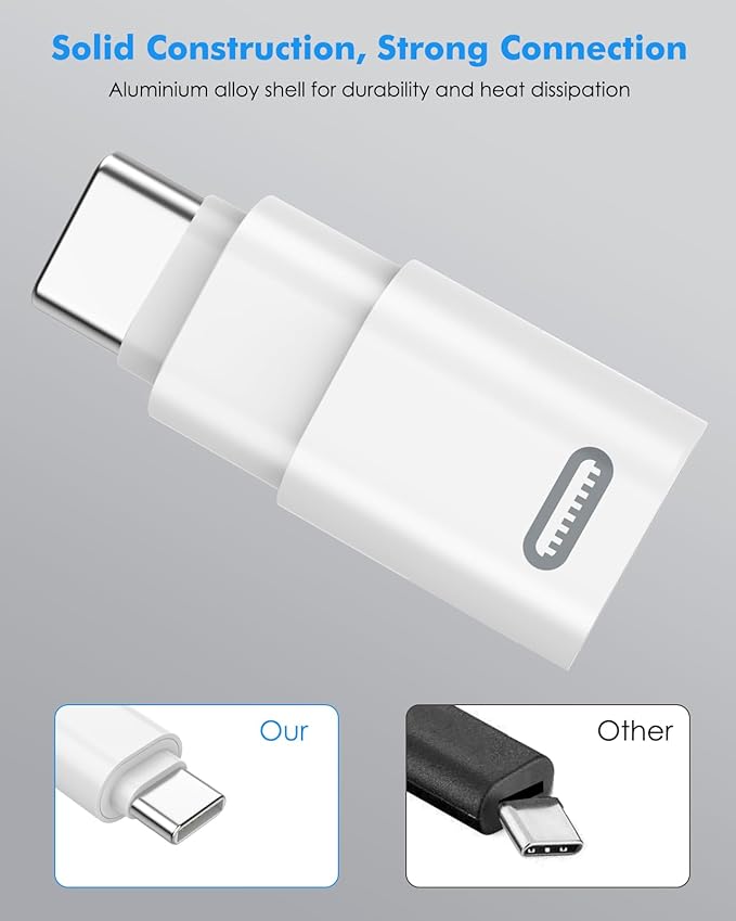 MoKo Lightning Female to USB C Male Adapter(Not for Earphone/Portable Storage Devices/iPencil) for iPhone 17 Air 16 15 Pro Max Plus, Galaxy, iPad - 2 Pack USB-C to Lightning Adapter ONLY for Charging