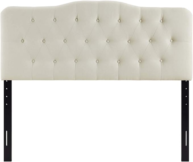Modway Annabel Tufted Button Linen Fabric Upholstered Queen Headboard in Ivory