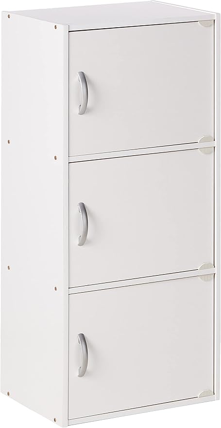Hodedah Heavy Duty Engineered Wooden 3 Door Enclosed Multipurpose Storage Cabinet with Included Hardware for Easy Assembly, White