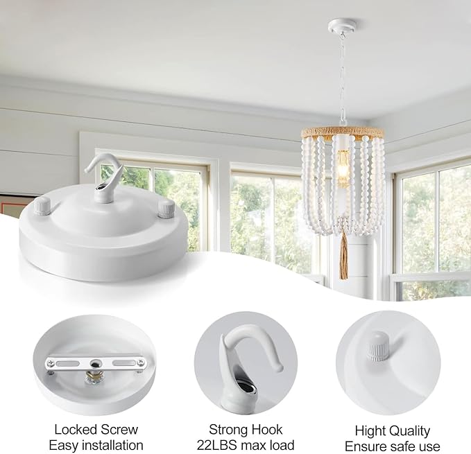 Light Canopy Kit White, 4.1IN Chandelier Canopy with All Mounting Hardware, Celing Hook for Pendant Light, Max Load 22LBS