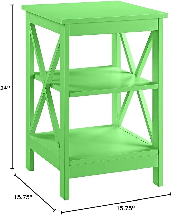 Convenience Concepts Oxford End Table 15.75" - Modern Living Room Table with Storage Shelves, Transitional Nightstand Side Table for Home Decor and Display, Lime Green