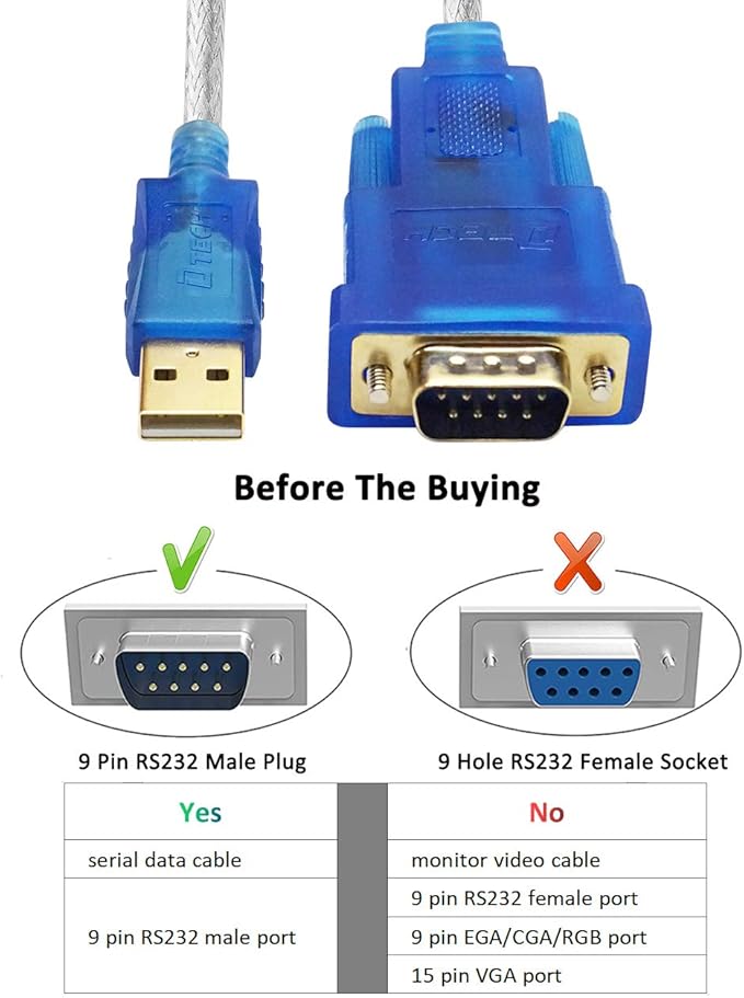 DTECH 10 Feet USB 2.0 to RS232 DB9 Serial Port Adapter Cable with FTDI Chipset Supports Windows 11 10 8 7 and Mac Linux