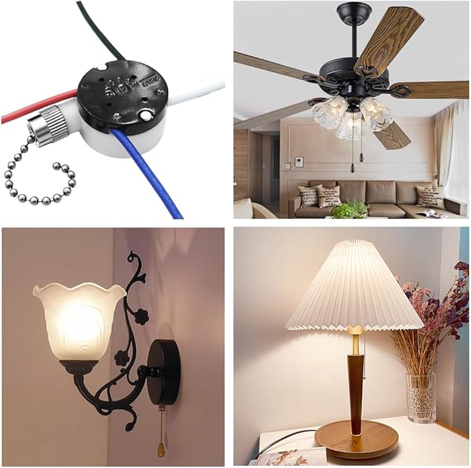 Ceiling Fan Pull Chain Switch Zing Ear ZE-208s E89885,3 Speed 4 Wire Pull Chain Fan Light Switch with 4 Pre-Installed Wires Fit for Harbor Breeze Fans Replacement Part (Nickel)