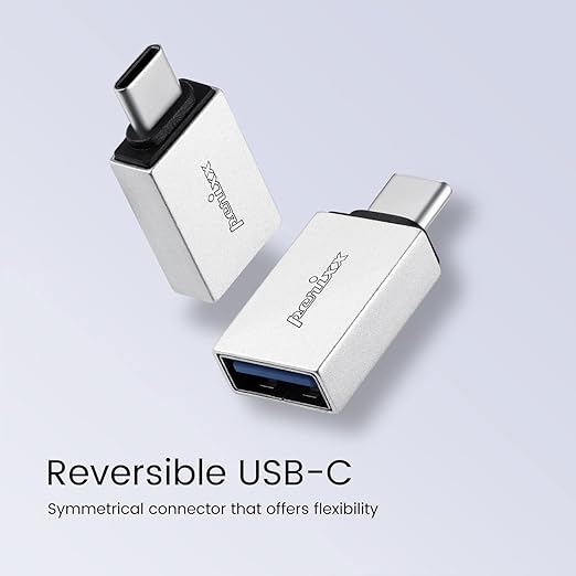 Perixx PERIPRO-404 USB C Male to USB A Female Adapter - USB 3.0 Spec for Smartphone, Tablets, Laptop, and Desktops Computer - Silver (11765)