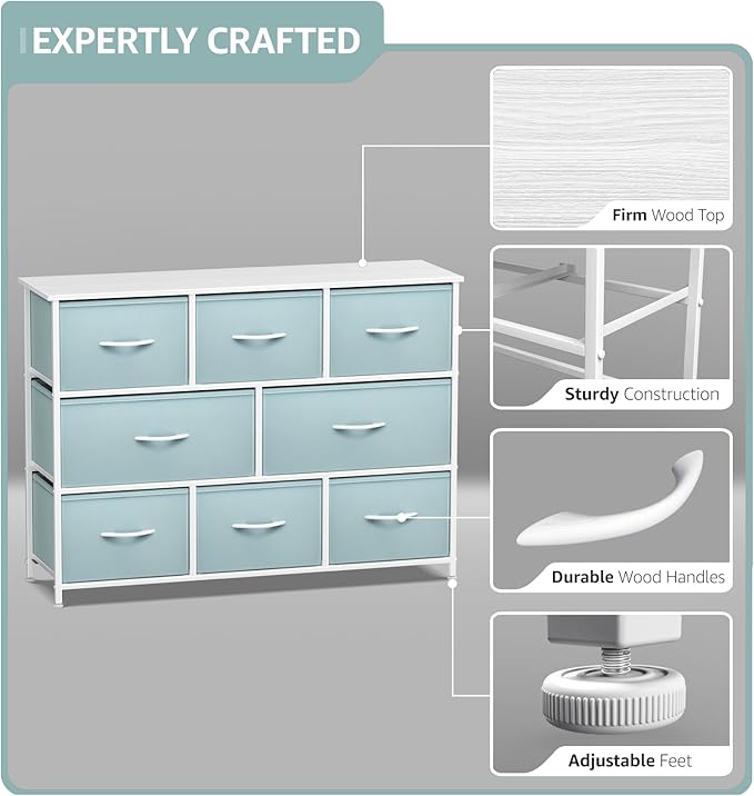 Sorbus Kids Dresser with 8 Drawers - Chest Organizer Unit with Steel Frame Wood Top & Handle, Fabric Bins for Clothes - Wide Furniture for Bedroom Hallway Kids Room Nursery & Closet