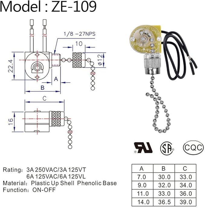Ceiling Fan Switch Zing Ear ZE-109 Two-Wire Light Switch with Pull Cords for Ceiling Light Fans Lamps and Wall Lights Pull Chain Switch Control Replacement On-Off,2 Pcs (Nickel)