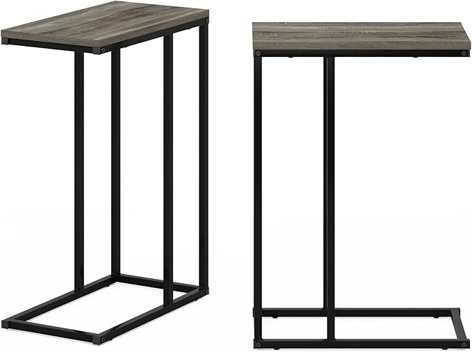 Furinno CAMNUS Side Table Set of 2, C-Shape Sofa End Table for Couch, Metal Frame Night Stand, Bedside Table, for Living Room, Bedroom, French Oak Grey