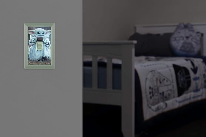 STAR WARS The Child Wall Switch, Battery Operated, Night Light, Wireless, Baby Yoda, Mandalorian, ON/Off, LED Light Switch, Perfect for Bedrooms, Bathrooms, Nursery, Game Room and More, 53291