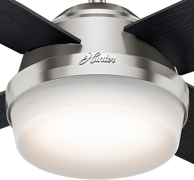 Hunter 44 inch Indoor Ceiling Fan with LED Light and Remote Control - Modern Ceiling Fan, Standard Mount, 4 Blades, For Bedroom, Living Room, or Kitchen, Quiet - Dempsey 59245, Brushed Nickel
