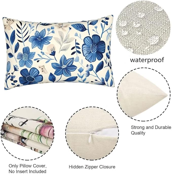Throw Pillow Covers 24 x 35 Pillow Covers Set of 2 Couch Pillows for Living Room, Blue Throw Pillows with Invisible Zipper, Linen Accent Pillows Decorative Pillows Farmhouse Decor, Scandinavian J334