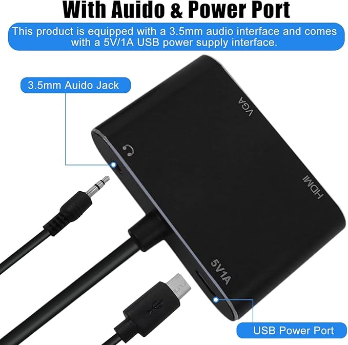 New VGA to HDMI+VGA Adapter for Dual Monitors, VGA to HDMI Adapter Splitter 2 in 1,1080P@60HZ Full HD Display Video Converter for PC Laptop Link Monitor/HDTV/Projector