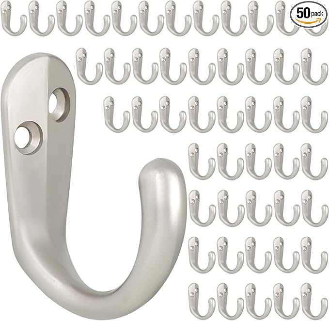 IBosins 50PCS Coat Hooks Wall Mounted Single Prong Robe Hook for Hanging Towel Hooks with 100 Screws for Cup, Mug, Bags, Hat, Cap, Scarf, Pet leashes