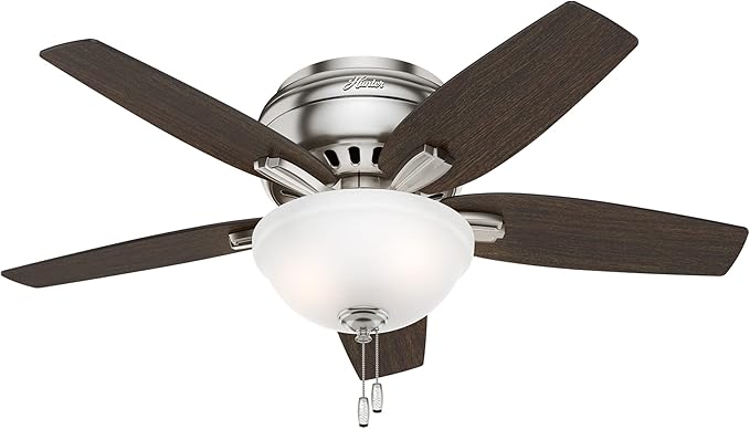 Hunter Fan Company, 51082, 42 inch Newsome Brushed Nickel Low Profile Ceiling Fan with LED Lights and Pull Chain
